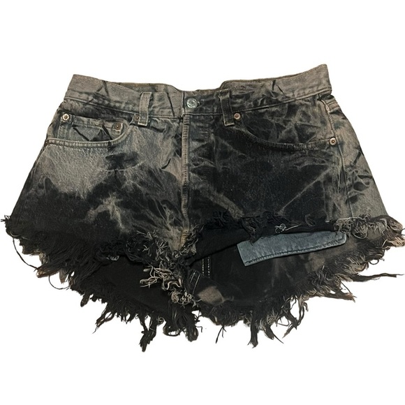Levi’s dyed and distressed button fly cut of denim shorts thrashed handmade